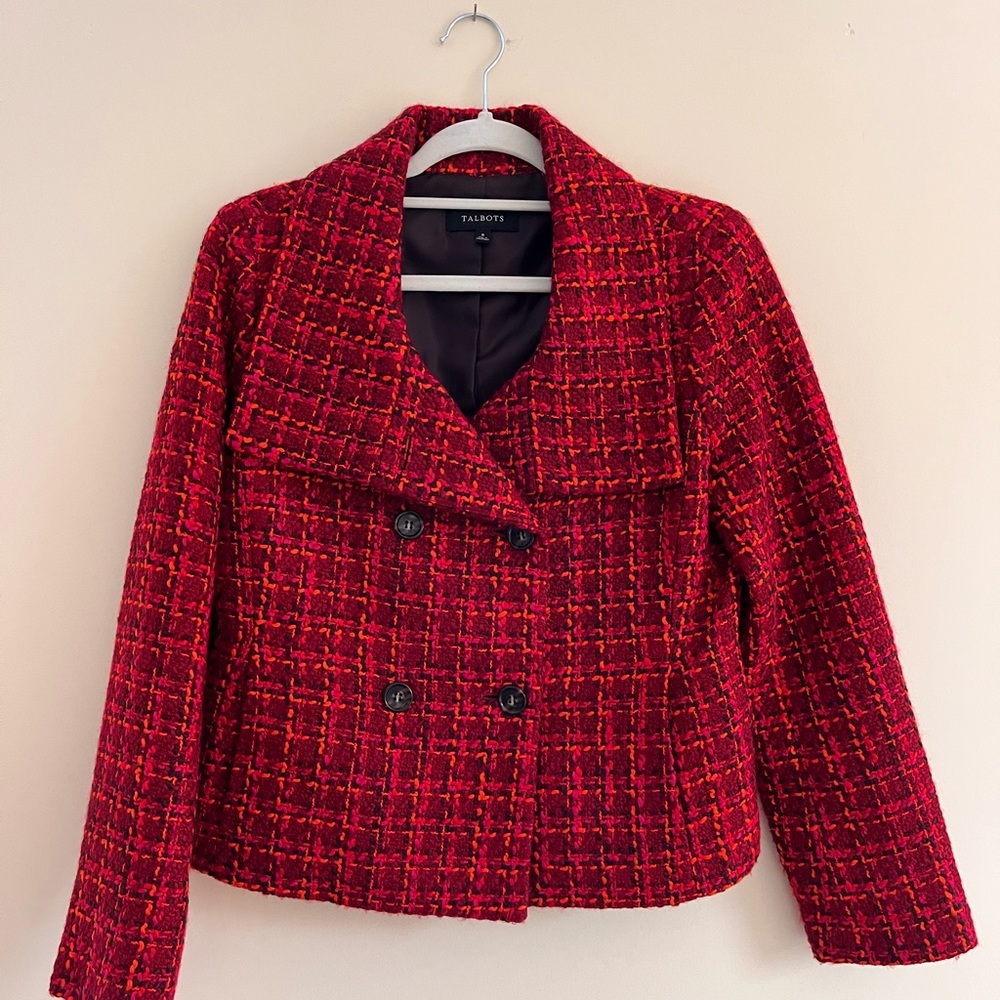 Talbots short tweed jacket / blazer double breasted